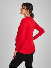 JoJo Maman Bébé Red Maternity Christmas Pudding Cotton Top - Image 2 of 4