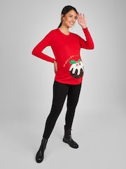 JoJo Maman Bébé Red Maternity Christmas Pudding Cotton Top - Image 3 of 4