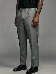 Серый - Elasticated Waist Wool Blend Check Regular Fit Smart Trousers - Изображение 1 из 9