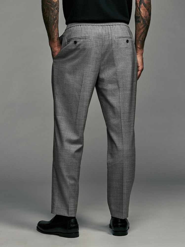 Серый - Elasticated Waist Wool Blend Check Regular Fit Smart Trousers - Изображение 2 из 9