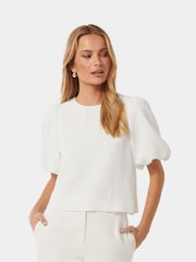 Forever New White Nara Textured Bubble Sleeves Top - Image 1 of 5