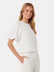 Forever New White Nara Textured Bubble Sleeves Top - Image 3 of 5
