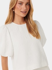 Forever New White Nara Textured Bubble Sleeves Top - Image 5 of 5