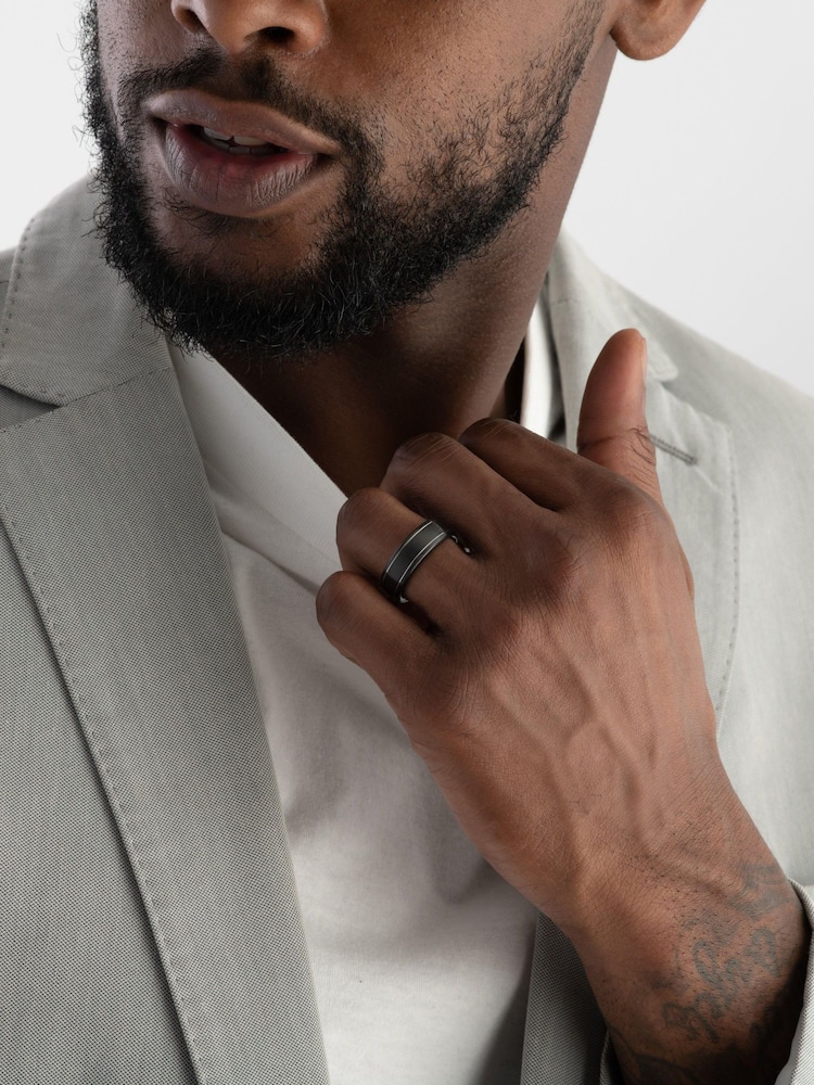Beaverbrooks Platinum and Zirconium Black Wedding Ring - Image 2 of 5