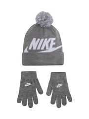 Nike Grey Swoosh Pom Beanie Gloves Set 4-7yrs - Image 1 of 7