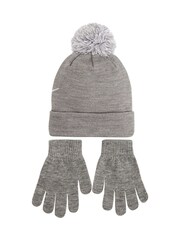 Nike Grey Swoosh Pom Beanie Gloves Set 4-7yrs - Image 3 of 7