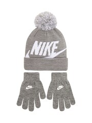 Nike Grey Swoosh Pom Beanie Gloves Set 4-7yrs - Image 5 of 7