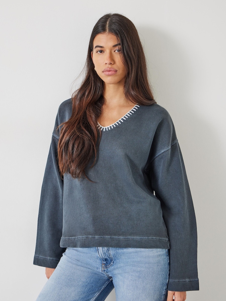 Hush Grey Ellison Contrast Stitch Sweatshirt - Image 1 of 5 Hush Grey Ellison Contrast Stitch Sweatshirt - Image 1 of 5