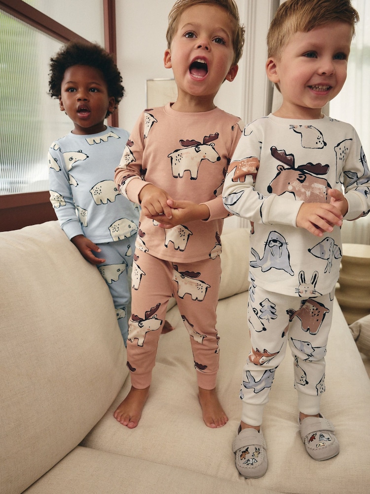 Multi Neutral 3 Pack Snuggle Pyjamas (9mths-10yrs) - Image 1 of 1