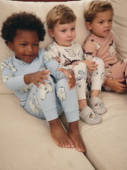 Multi Neutral 3 Pack Snuggle Pyjamas (9mths-10yrs) - Image 2 of 9