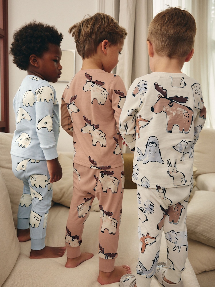 Multi Neutral 3 Pack Snuggle Pyjamas (9mths-10yrs) - Image 3 of 9