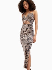 AllSaints Brown 100% Linen Amaya Leopard Print Dress - Image 3 of 7