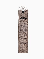 AllSaints Brown 100% Linen Amaya Leopard Print Dress - Image 7 of 7