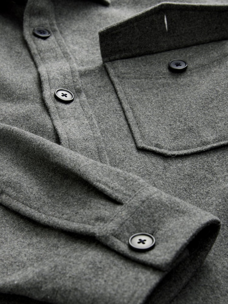 Grey Single Pocket Shacket With Wool - Image 10 of 10
