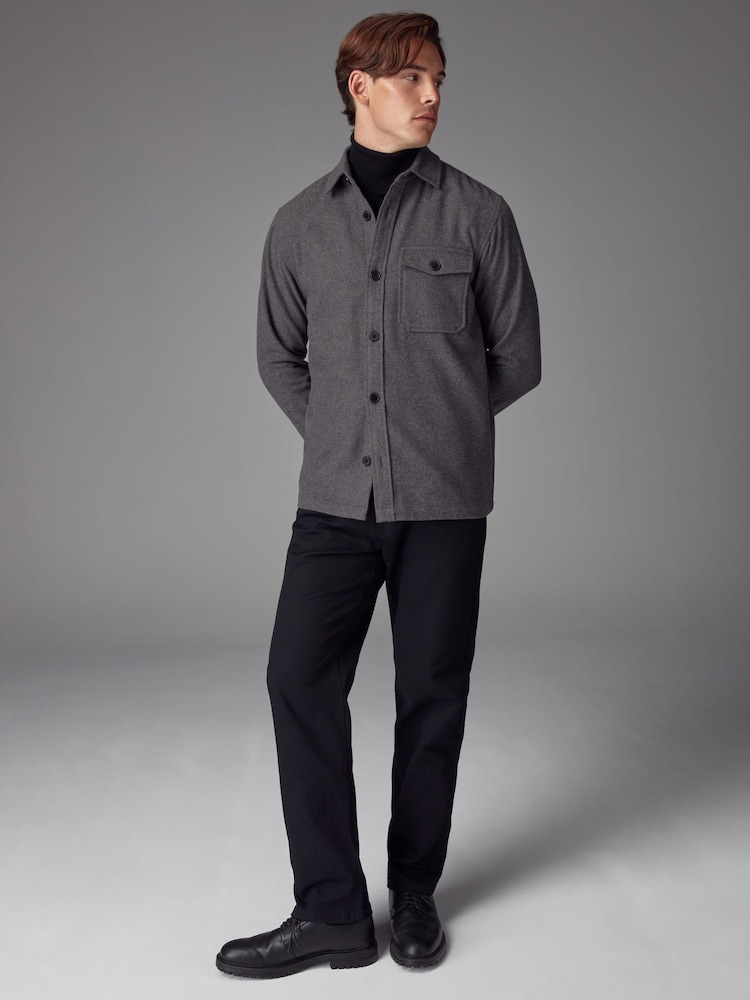 Grey Single Pocket Shacket With Wool - Image 2 of 10