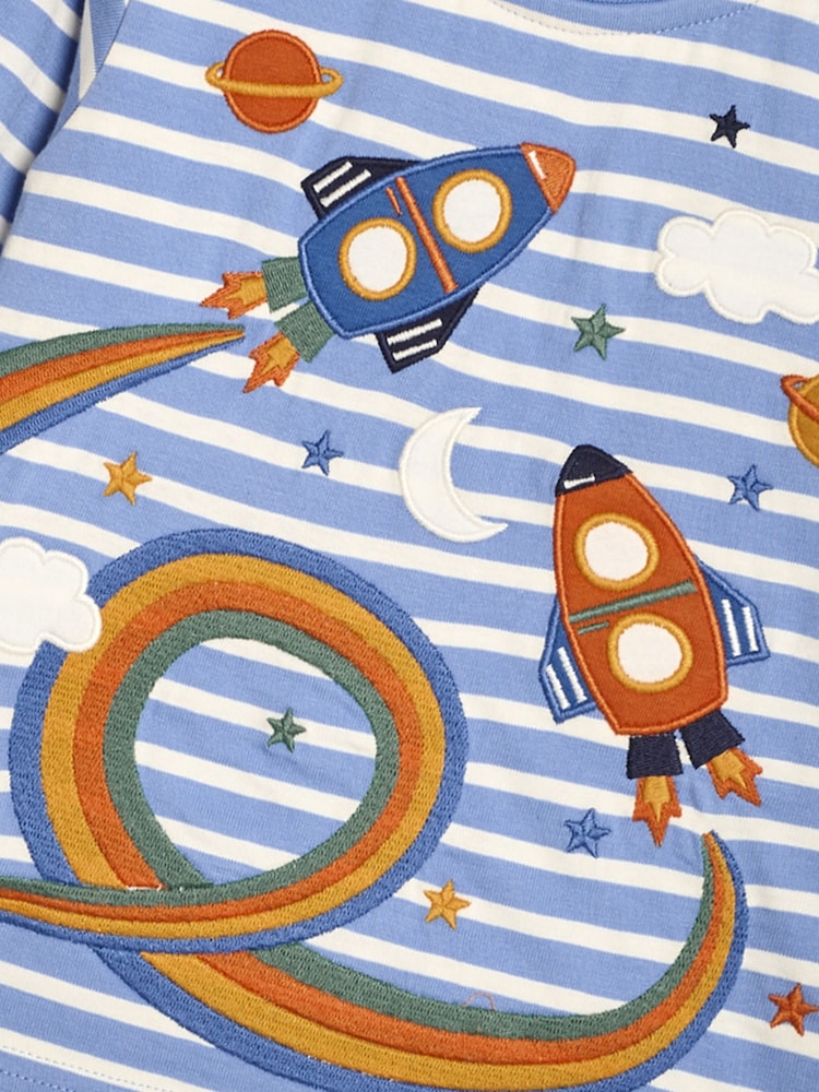 JoJo Maman Bébé Blue Rocket Appliqué and Embroidered Top - Image 3 of 3