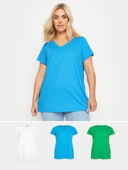 Yours Curve Blue & Green T-Shirts 3 Pack - Image 1 of 9