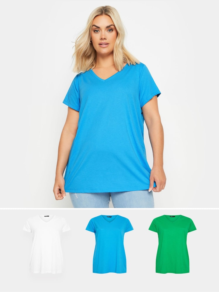 Yours Curve Blue & Green T-Shirts 3 Pack - Image 1 of 9