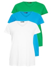 Yours Curve Blue & Green T-Shirts 3 Pack - Image 6 of 9