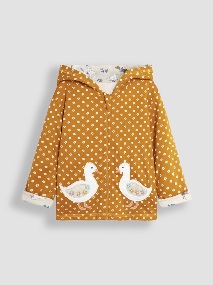JoJo Maman Bébé Mustard Yellow Duck Appliqué Reversible Hoodie - Image 2 of 8
