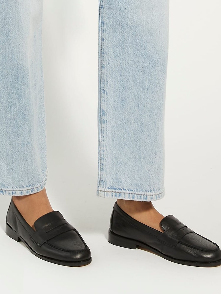 Dune London Black Standard Fit Ginelli Flexi Sole Leather Penny Loafers - Image 1 of 4