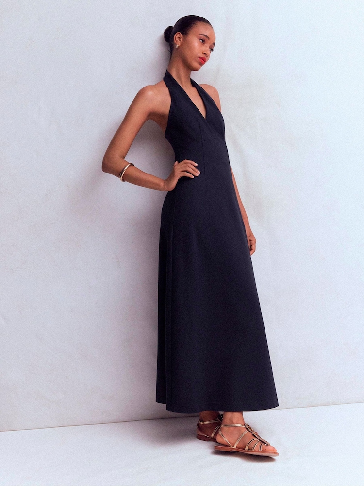 boden v neck jersey maxi dress New Boden Sleeveless Jersey Maxi Dress Womens 12R Black V Neck Pockets Fit Flare