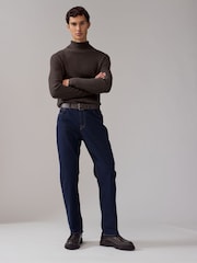 Brown Roll Neck Regular Fit Premium Lambswool Blend Rib Texture Jumper - Image 2 of 9