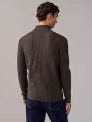 Brown Roll Neck Regular Fit Premium Lambswool Blend Rib Texture Jumper - Image 3 of 9