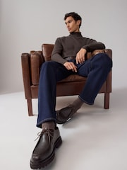 Brown Roll Neck Regular Fit Premium Lambswool Blend Rib Texture Jumper - Image 6 of 9