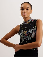 Ted Baker Black High Neck Delhia Sleeveless Mesh Top - Image 1 of 6