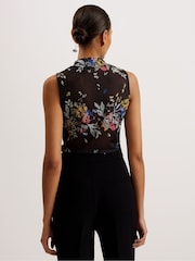 Ted Baker Black High Neck Delhia Sleeveless Mesh Top - Image 5 of 6