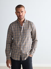 Grey 100% Cotton Signature Brushed Flannel Check Long Sleeve Oxford Shirt - Image 1 of 8