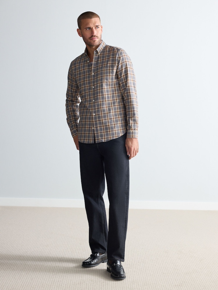 Серый - 100% Cotton Signature Brushed Flannel Check Long Sleeve Oxford Shirt - Изображение 2 из 8 Серый - 100% Cotton Signature Brushed Flannel Check Long Sleeve Oxford Shirt - Изображение 2 из 8