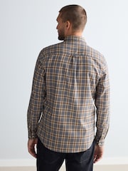 Grey 100% Cotton Signature Brushed Flannel Check Long Sleeve Oxford Shirt - Image 3 of 8