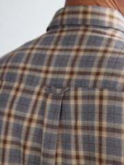 Grey 100% Cotton Signature Brushed Flannel Check Long Sleeve Oxford Shirt - Image 5 of 8