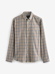 Grey 100% Cotton Signature Brushed Flannel Check Long Sleeve Oxford Shirt - Image 6 of 8