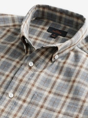 Grey 100% Cotton Signature Brushed Flannel Check Long Sleeve Oxford Shirt - Image 7 of 8