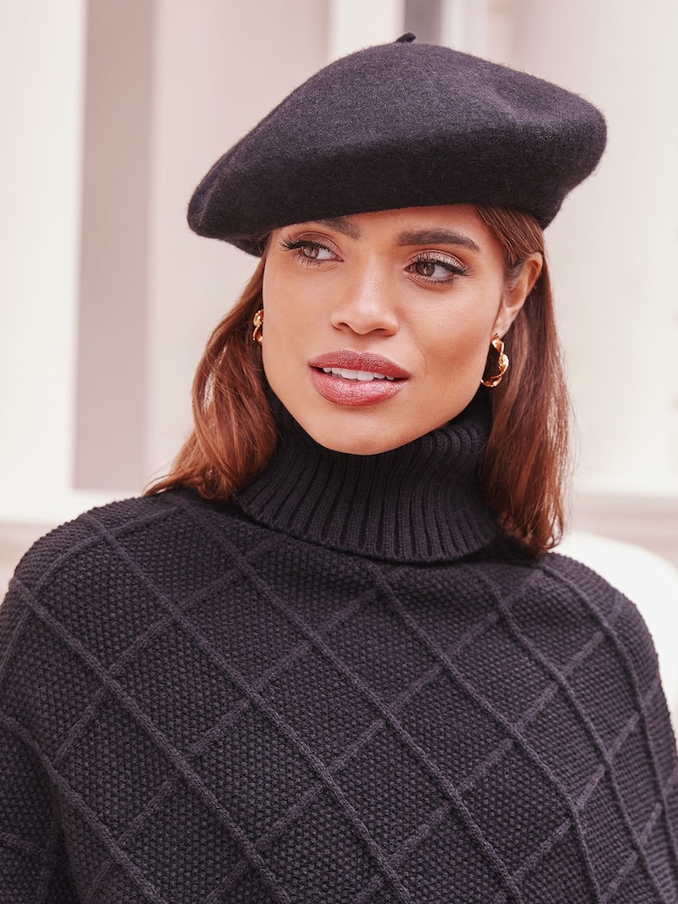 Lipsy Black Beret Woolen Hat - Image 1 of 2