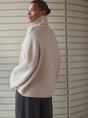 White Ecru Relaxed Fit Oversized Premium Knitted Jumper with Cashmere - Image 4 of 8