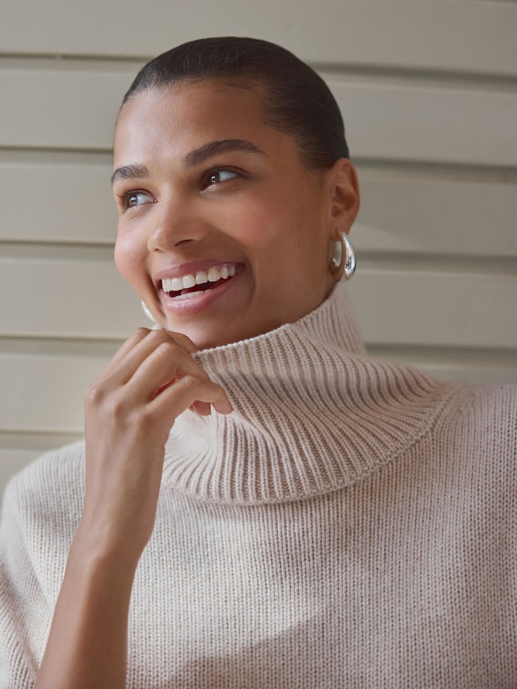 White Ecru Relaxed Fit Oversized Premium Knitted Jumper with Cashmere - Image 5 of 8