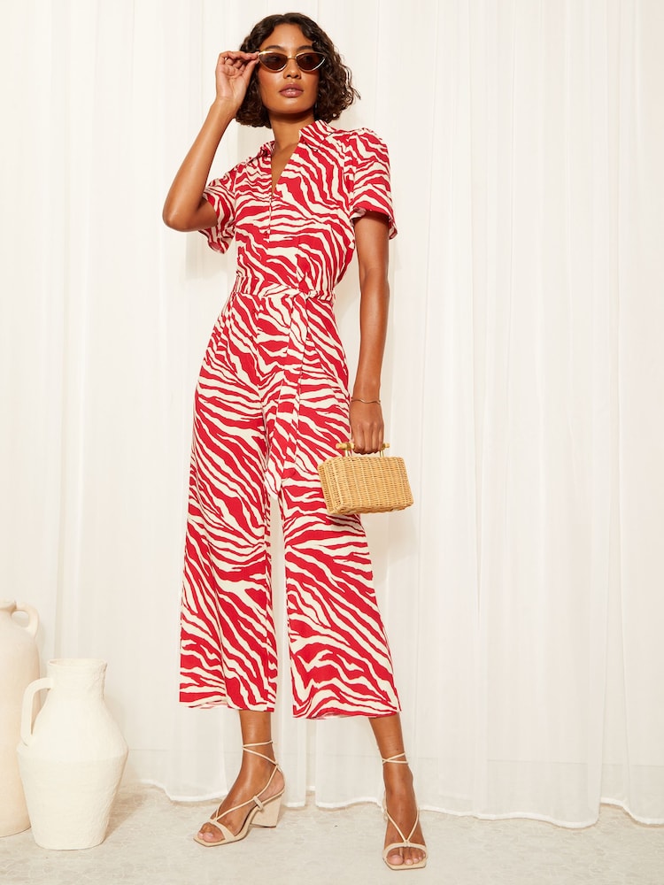 Friends Like These Red Collar Button Through Culotte Jumpsuit - Image 1 of 4