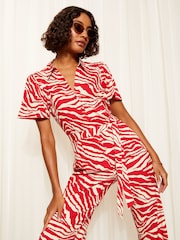 Friends Like These Red Collar Button Through Culotte Jumpsuit - Image 2 of 4