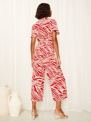 Friends Like These Red Collar Button Through Culotte Jumpsuit - Image 4 of 4