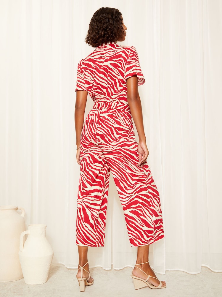 Friends Like These Red Collar Button Through Culotte Jumpsuit - Image 4 of 4