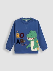 JoJo Maman Bébé Denim Blue TRex Appliqué Sweatshirt - Image 1 of 3