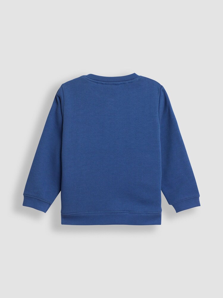 JoJo Maman Bébé Denim Blue TRex Appliqué Sweatshirt - Image 2 of 3