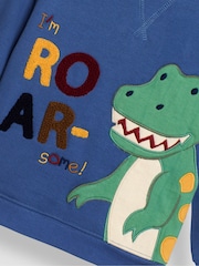 JoJo Maman Bébé Denim Blue TRex Appliqué Sweatshirt - Image 3 of 3