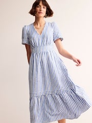 Boden Blue Stripe Eve Midi 100% Linen Dress - Image 2 of 6