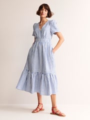 Boden Blue Stripe Eve Midi 100% Linen Dress - Image 4 of 6