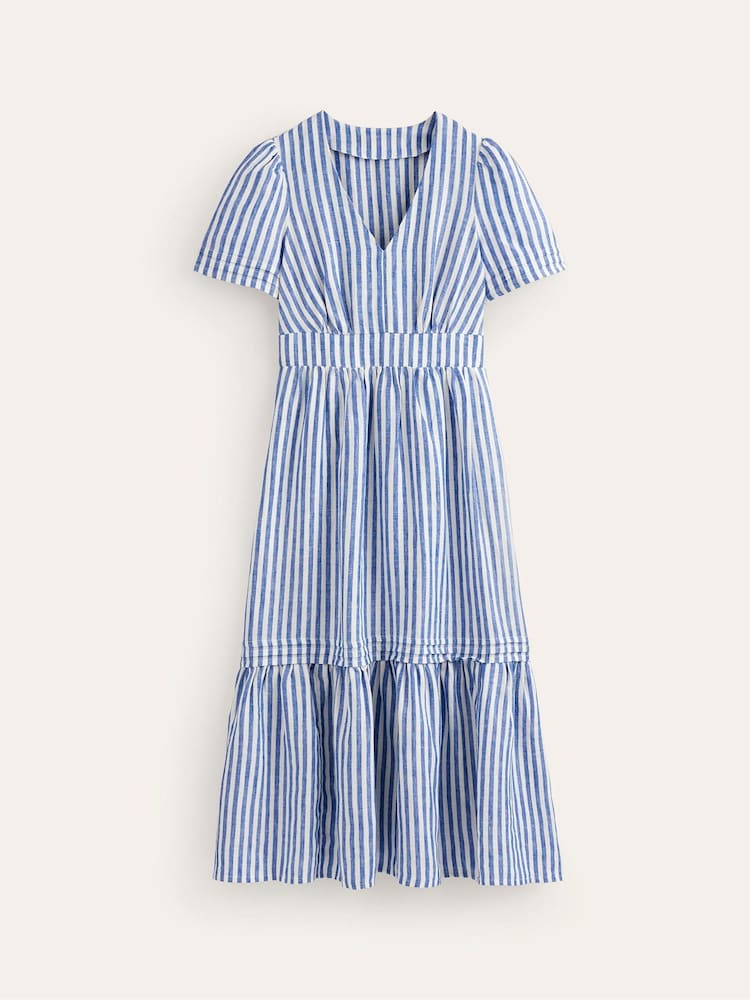 Boden Blue Stripe Eve Midi 100% Linen Dress - Image 6 of 6